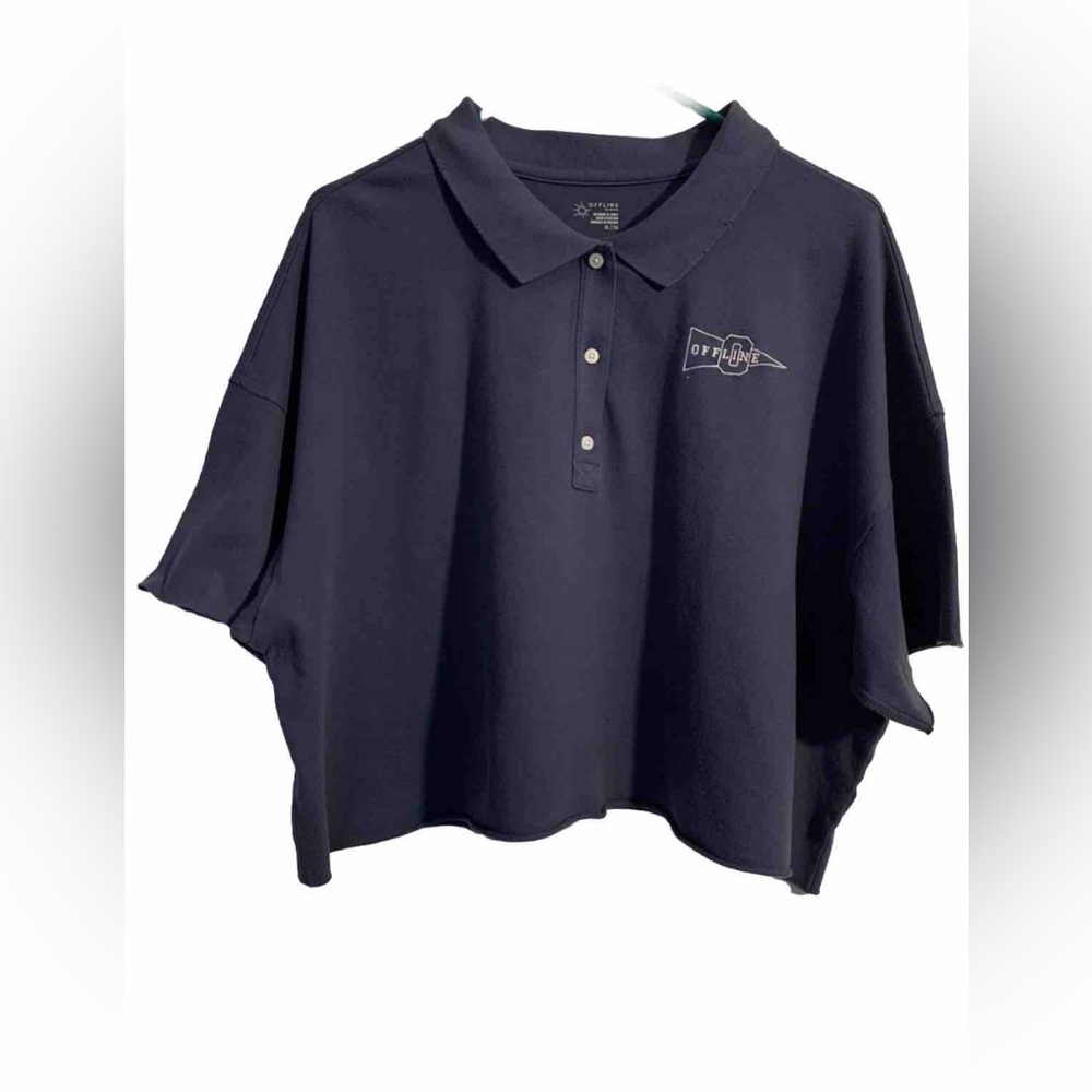 OFFLINE By Aerie Cropped Polo Blue NWT  Large